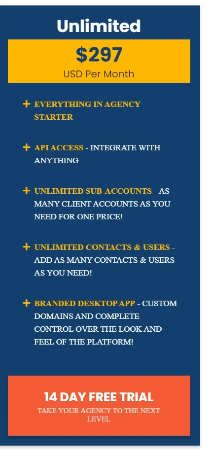 GoHighLevel Pricing Plans unlimited