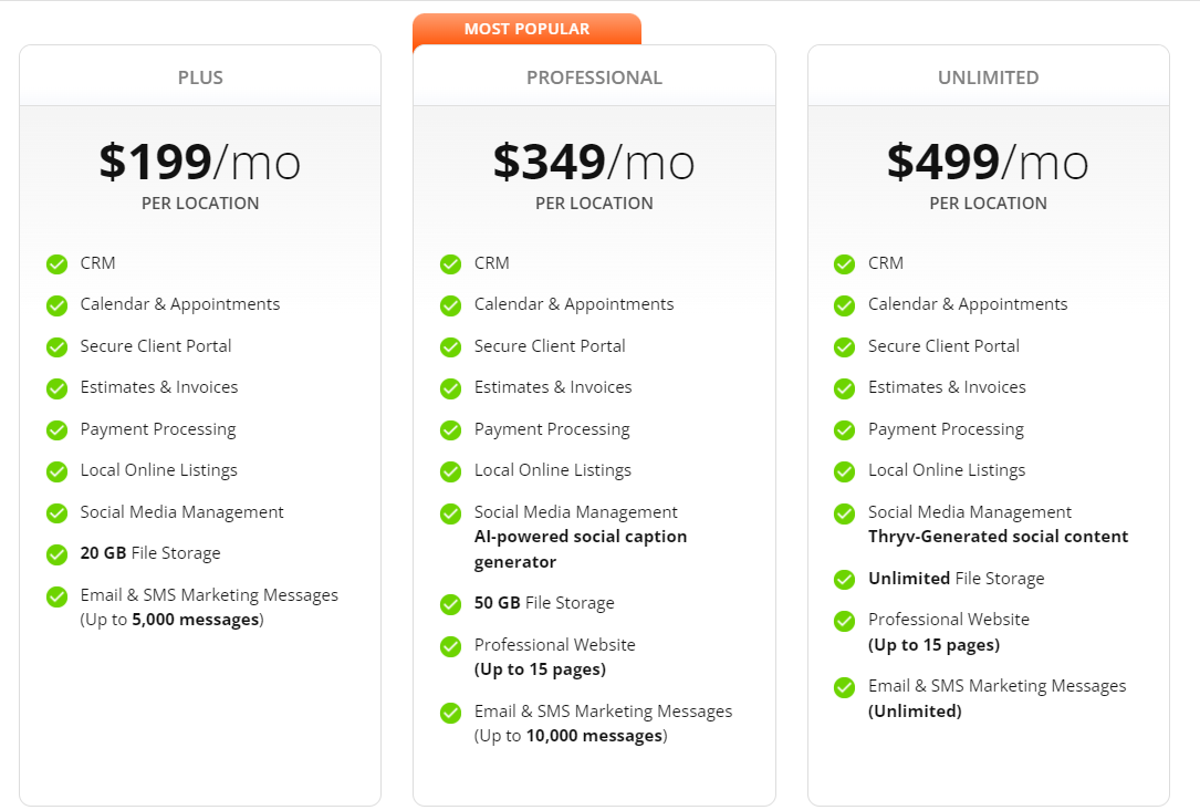 Thryv Business Center pricing