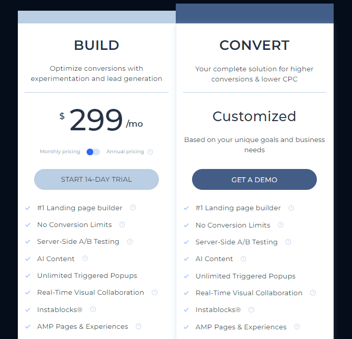 Instapage pricing