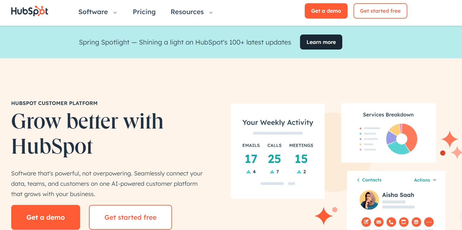 a screenshot of a  hubspot  home page 