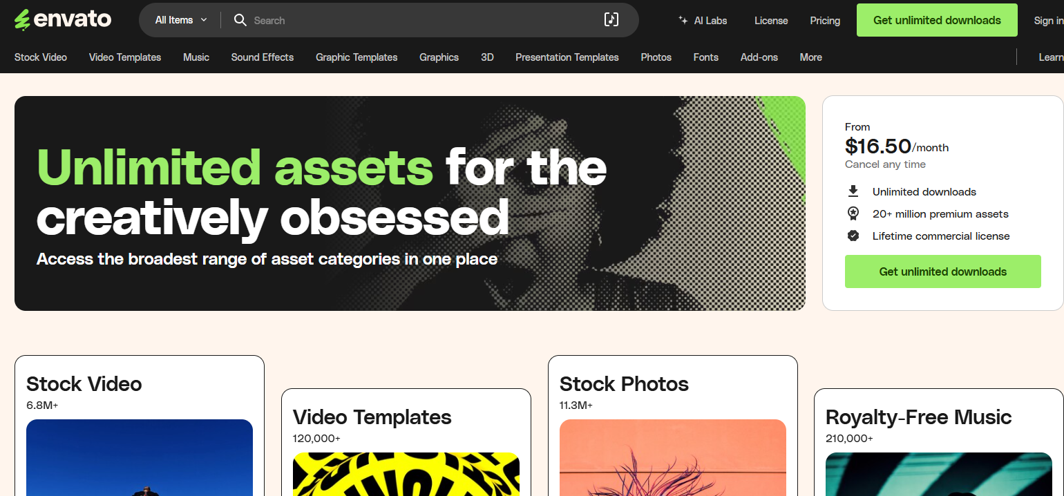 envato element home page